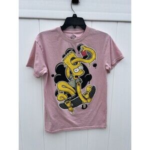The Simpsons Official Bart Simpson Pink Graphic T-Shirt Adult Small